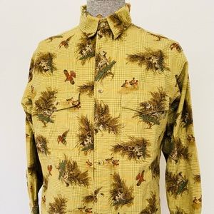 Woolrich mens pheasant and dog shirt. Hunting Novelty print. Cotton. Retro look